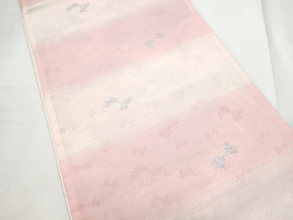 平和屋着物●六通柄袋帯　リボン　花蝶文　銀糸　正絹　逸品　CABE8501hy