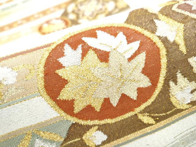 平和屋着物●全通柄袋帯　綴れ　横段花唐草文　金銀糸　正絹　逸品　CABE8512hy