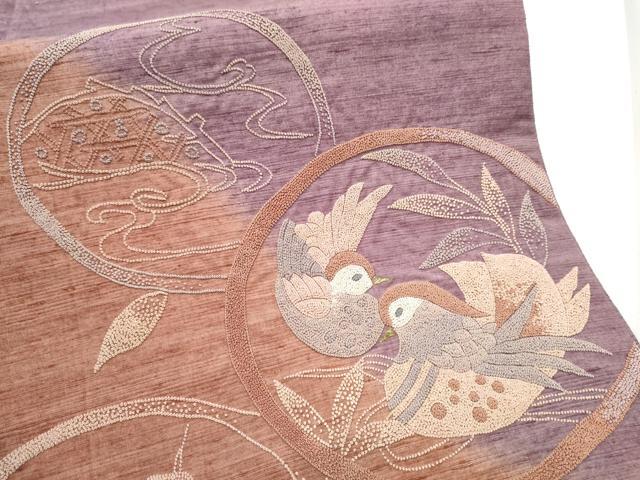 平和屋着物●中国三大刺繍　相良刺繍　総刺繍　太鼓柄袋帯　紬地　鴛鴦枝花丸文　金糸　正絹　逸品　CABE8515hy 平和屋着物○中国三大刺繍 相良刺繍 総刺繍 太鼓柄袋帯 紬地 鴛鴦枝花