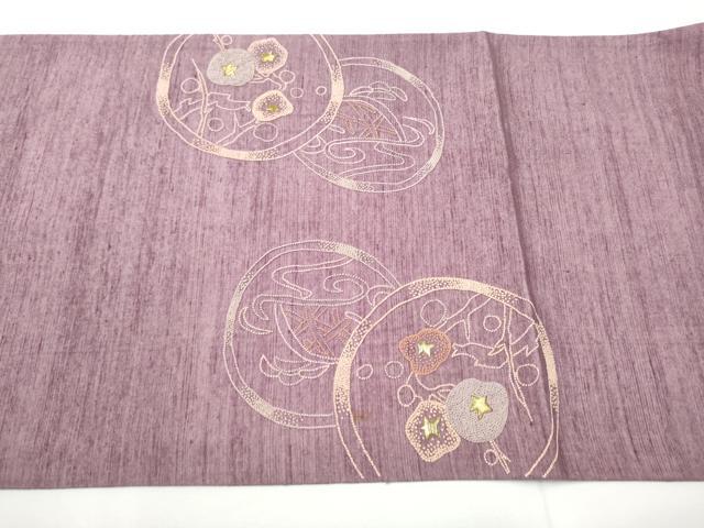 平和屋着物●中国三大刺繍　相良刺繍　総刺繍　太鼓柄袋帯　紬地　鴛鴦枝花丸文　金糸　正絹　逸品　CABE8515hy
