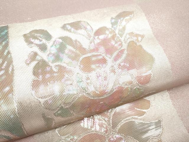 平和屋着物●西陣　川島織物　太鼓柄　本袋帯　螺鈿箔　吉祥花文　銀彩　正絹　逸品　CABE8518hy