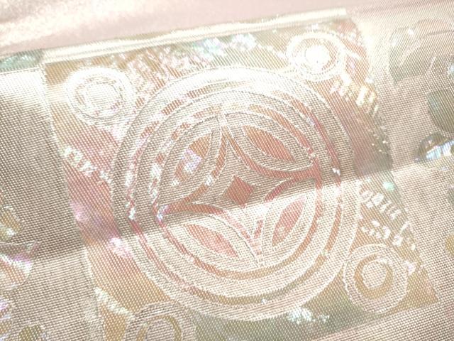 平和屋着物●西陣　川島織物　太鼓柄　本袋帯　螺鈿箔　吉祥花文　銀彩　正絹　逸品　CABE8518hy