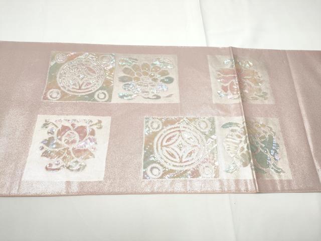 平和屋着物●西陣　川島織物　太鼓柄　本袋帯　螺鈿箔　吉祥花文　銀彩　正絹　逸品　CABE8518hy