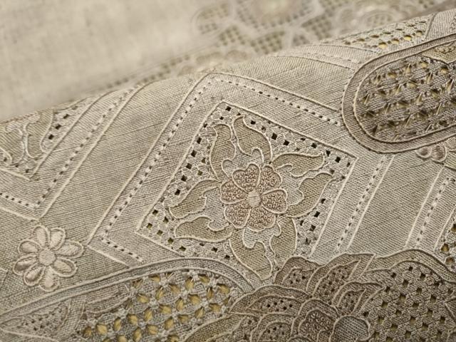 平和屋着物●中国三大刺繍　スワトウ相良刺繍　総刺繍　太鼓柄袋帯　紬地　花唐草文　正絹　逸品　CABE8524hy