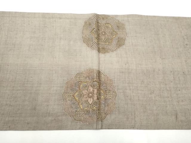 平和屋着物●中国三大刺繍　スワトウ相良刺繍　総刺繍　太鼓柄袋帯　紬地　花唐草文　正絹　逸品　CABE8524hy