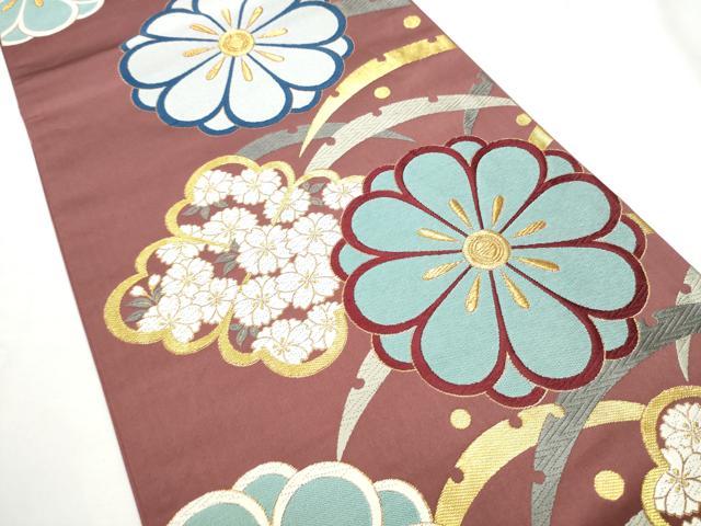 平和屋着物●西陣織　天平初年創始の京の老舗　洛陽織物　六通柄袋帯　唐織　八重菊霞芝文　金糸　正絹　逸品　CABE8529hy
