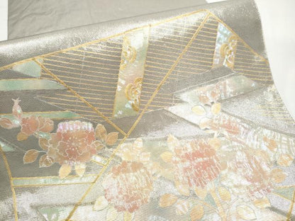 平和屋着物●西陣　川島織物　六通柄　本袋帯　螺鈿箔　舞花文　金彩　正絹　逸品　CABE8531hy