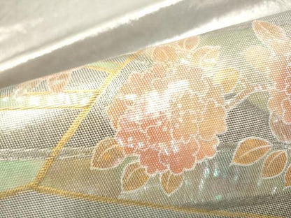 平和屋着物●西陣　川島織物　六通柄　本袋帯　螺鈿箔　舞花文　金彩　正絹　逸品　CABE8531hy