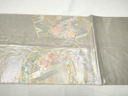 平和屋着物●西陣　川島織物　六通柄　本袋帯　螺鈿箔　舞花文　金彩　正絹　逸品　CABE8531hy