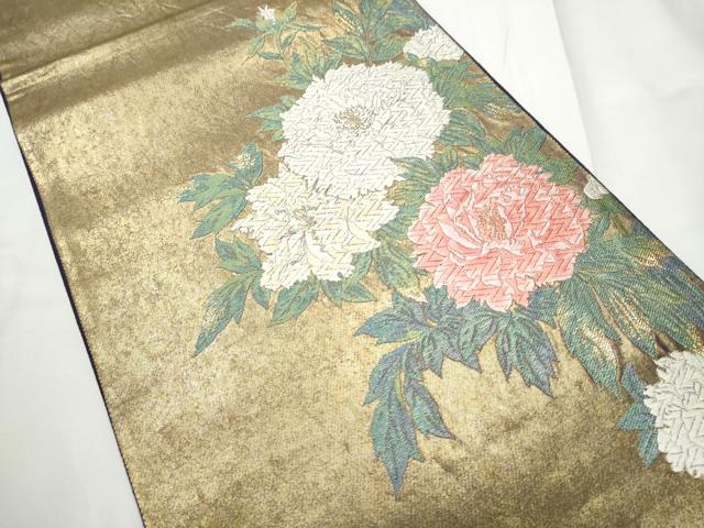 平和屋着物●京の名門　じゅらく謹製　六通柄袋帯　唐織　牡丹　金銀糸　正絹　逸品　CABE8543hy 平和屋着物○京の名門 じゅらく謹製 六通柄袋帯 唐織 牡丹 金