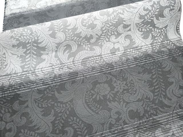 平和屋着物●両面　全通柄袋帯　紬地　枝花文　黒地　銀彩　正絹　逸品　CABE8545hy