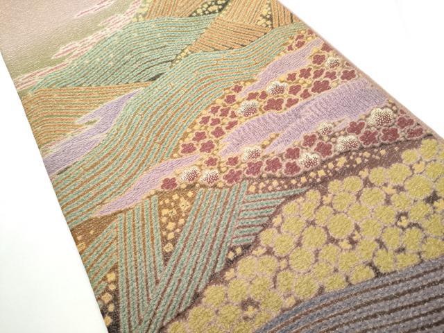 平和屋着物●十日町 名門 滝泰謹製 中国三大刺繍 相良刺繍 太鼓柄袋帯 襲ね絞り おぼろ染め 流水舞花文 金糸 正絹 逸品 CABE8549hy 平和屋着物○十日町 名門 滝泰謹製 太鼓柄袋帯 中国三大刺繍 相良刺繍