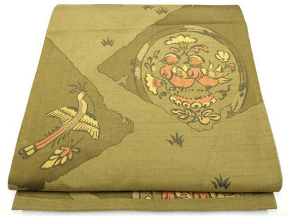 平和屋着物●六通柄袋帯　花喰鳥　正絹　逸品　CABE8557hy