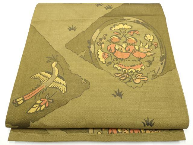 平和屋着物●六通柄袋帯　花喰鳥　正絹　逸品　CABE8557hy