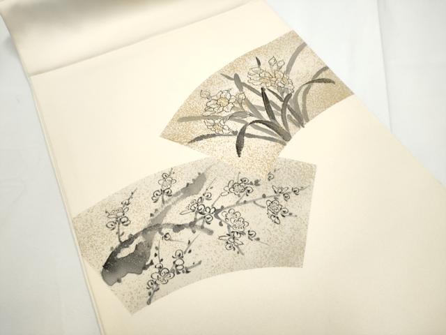 平和屋着物●塩瀬　太鼓柄袋帯　手描き　地紙花文　金彩　正絹　逸品　CABE8558hy