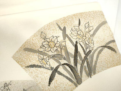 平和屋着物●塩瀬　太鼓柄袋帯　手描き　地紙花文　金彩　正絹　逸品　CABE8558hy