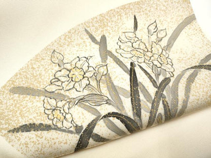 平和屋着物●塩瀬　太鼓柄袋帯　手描き　地紙花文　金彩　正絹　逸品　CABE8558hy