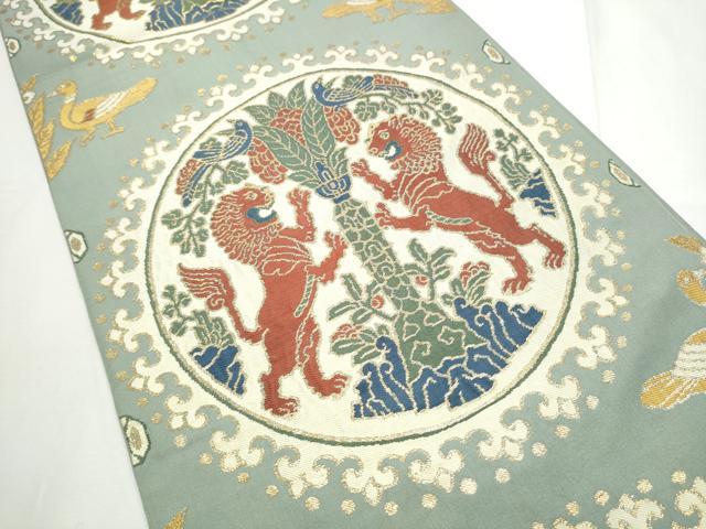平和屋着物●西陣　川島織物　六通柄　本袋帯　動物丸文　金糸　正絹　逸品　CABE8568hy