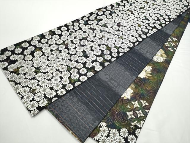 平和屋着物●両方向　両面　全通柄袋帯　舞菊文　黒地　金糸　正絹　逸品　CABE8571hy