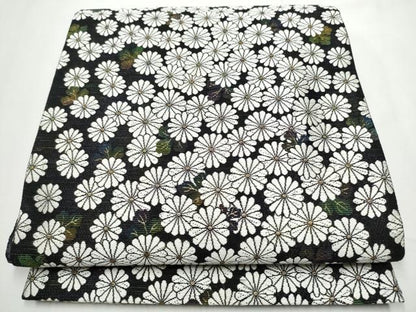 平和屋着物●両方向　両面　全通柄袋帯　舞菊文　黒地　金糸　正絹　逸品　CABE8571hy