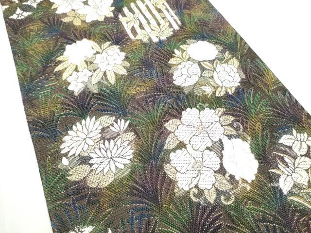 平和屋着物●両方向　両面　全通柄袋帯　舞菊文　黒地　金糸　正絹　逸品　CABE8571hy 平和屋着物○両方向 両面 全通柄袋帯 舞菊文 黒地 金糸 正絹 逸品