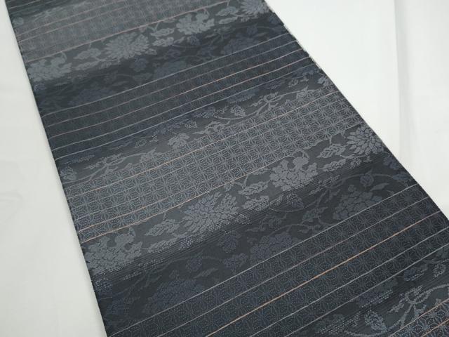 平和屋着物●両方向　両面　全通柄袋帯　舞菊文　黒地　金糸　正絹　逸品　CABE8571hy