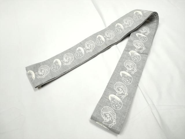 平和屋着物●男性　両面　角帯　お面　綿　逸品　CABE8579hy