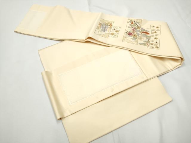 平和屋着物●塩瀬　ワンタッチつけ帯　駒刺繍　短冊御所車花文　金銀彩　正絹　逸品　CABE8582hy