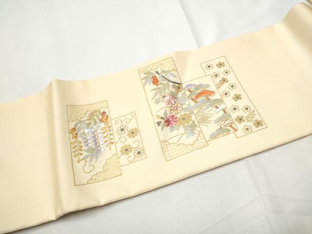 平和屋着物●塩瀬　ワンタッチつけ帯　駒刺繍　短冊御所車花文　金銀彩　正絹　逸品　CABE8582hy