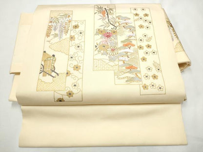 平和屋着物●塩瀬　ワンタッチつけ帯　駒刺繍　短冊御所車花文　金銀彩　正絹　逸品　CABE8582hy