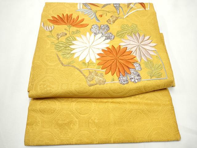 平和屋着物●アンティーク　大正ロマン　つけ帯　駒刺繍　菊　金銀彩　正絹　逸品　CABE8584hy