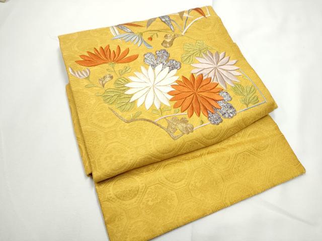 平和屋着物●アンティーク　大正ロマン　つけ帯　駒刺繍　菊　金銀彩　正絹　逸品　CABE8584hy
