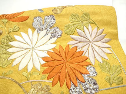 平和屋着物●アンティーク　大正ロマン　つけ帯　駒刺繍　菊　金銀彩　正絹　逸品　CABE8584hy