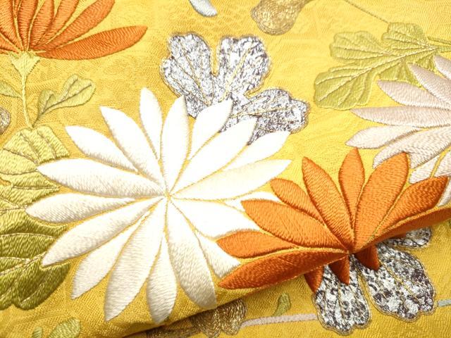 平和屋着物●アンティーク　大正ロマン　つけ帯　駒刺繍　菊　金銀彩　正絹　逸品　CABE8584hy