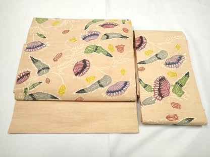 平和屋着物●つけ帯　紬地　型染め　更紗花唐草文　正絹　逸品　CABE8585hy