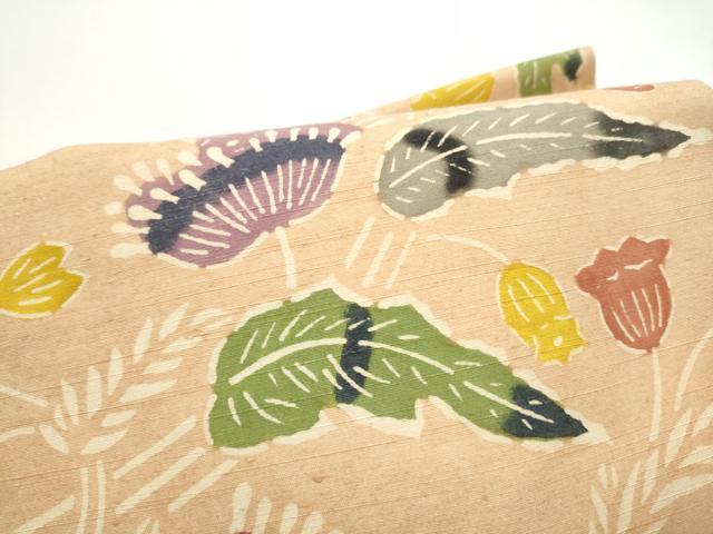 平和屋着物●つけ帯　紬地　型染め　更紗花唐草文　正絹　逸品　CABE8585hy