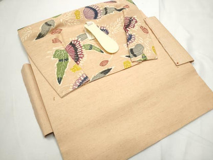 平和屋着物●つけ帯　紬地　型染め　更紗花唐草文　正絹　逸品　CABE8585hy