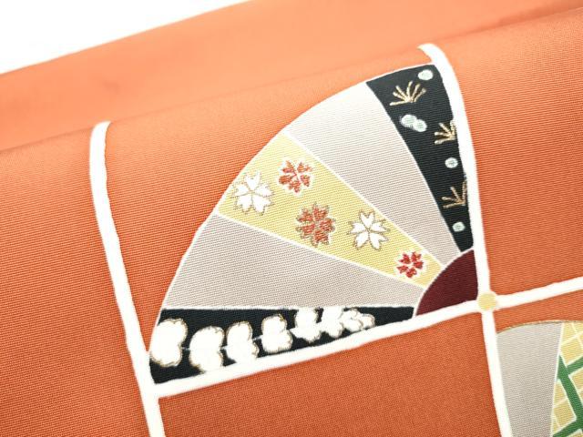 平和屋着物●塩瀬　つけ帯　刺繍　扇面花文　金彩　正絹　逸品　CABE8589hy