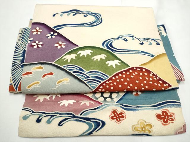 平和屋着物●つけ帯　型染め　遠山松竹梅　鬼しぼ縮緬　正絹　逸品　CABE8591hy