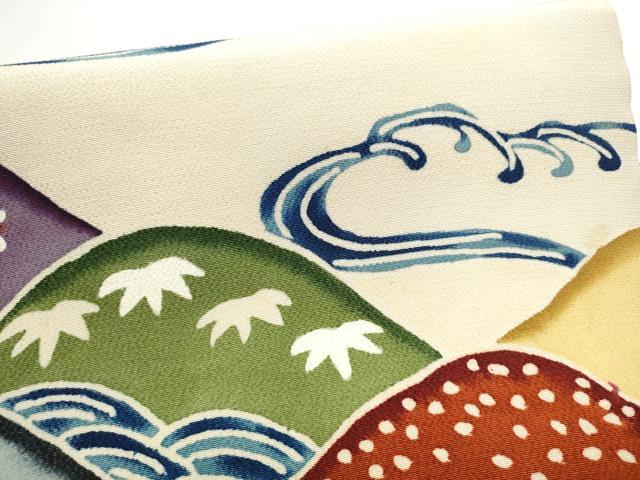 平和屋着物●つけ帯　型染め　遠山松竹梅　鬼しぼ縮緬　正絹　逸品　CABE8591hy