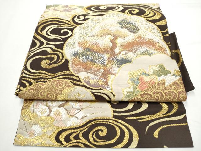 平和屋着物●西陣　河合美術織物謹製　つけ帯　栄昌綴　手織　鏡裏秀栄文　金糸　正絹　逸品　CABE8598hy