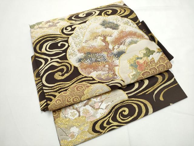 平和屋着物●西陣　河合美術織物謹製　つけ帯　栄昌綴　手織　鏡裏秀栄文　金糸　正絹　逸品　CABE8598hy
