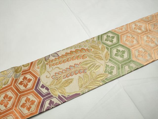 平和屋着物●アンティーク　大正ロマン　九寸名古屋帯　草花丸文　金銀糸　正絹　逸品　CABE8601hy