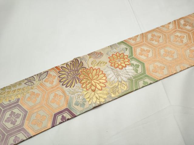 平和屋着物●アンティーク　大正ロマン　九寸名古屋帯　草花丸文　金銀糸　正絹　逸品　CABE8601hy