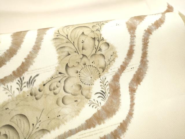 平和屋着物●日本工芸会正会員　福村廣利　絵絞庵　塩瀬　九寸名古屋帯　草花文　三越扱い　正絹　逸品　CABE8602hy 平和屋着物○日本工芸会正会員 福村廣利 絵絞庵 塩瀬 九