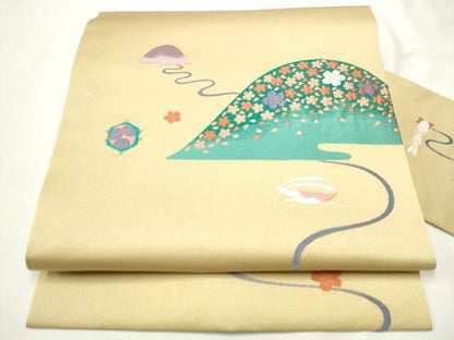 平和屋着物●九寸名古屋帯　唐織　うさぎとかめ　金糸　正絹　逸品　CABE8604hy