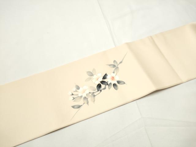 平和屋着物●塩瀬　九寸名古屋帯　作家物　手描き　枝桜文　金彩　正絹　逸品　CABE8606hy
