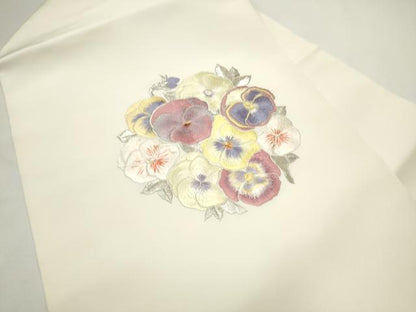 平和屋着物●塩瀬　九寸名古屋帯　総刺繍　舞花文　銀糸　正絹　逸品　CABE8611hy