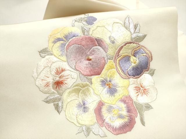 平和屋着物●塩瀬　九寸名古屋帯　総刺繍　舞花文　銀糸　正絹　逸品　CABE8611hy