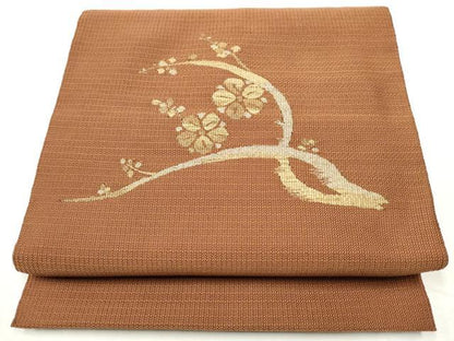 平和屋着物●八寸名古屋帯　すくい織　枝花文　金糸　正絹　逸品　CABE8612hy